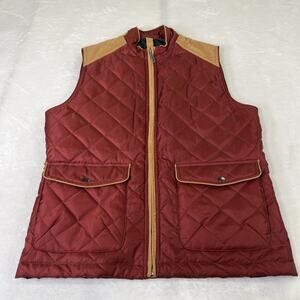 Alan Flusser Rust Red Corduroy Quilted Full Zip Vest Jacket Mens Med. W/ Pockets
